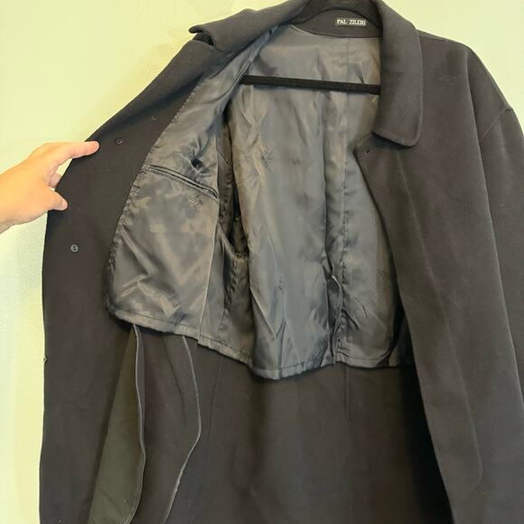 Pal Zileri Coat Mens XL Navy Blue Cashmere Trench Hidden Button Overcoat Jacket - Picture 9 of 11